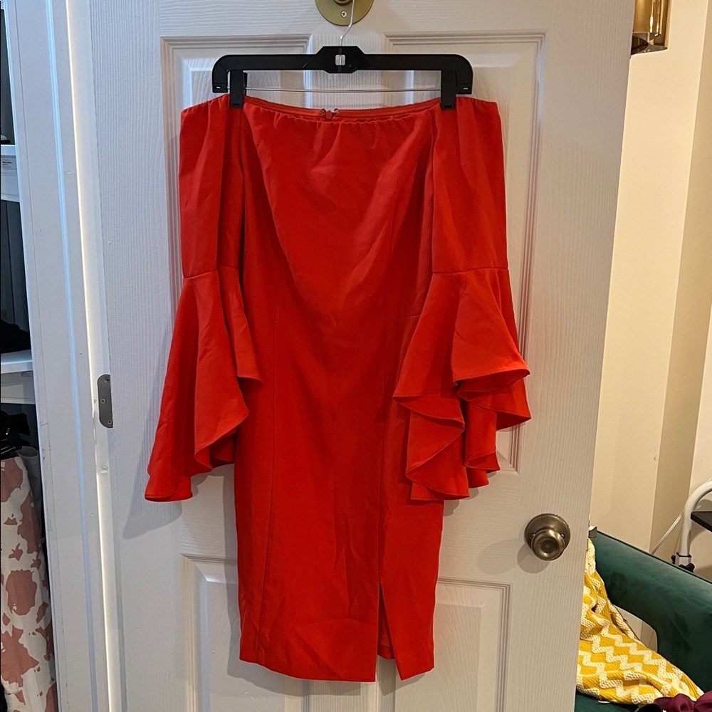 VENUS Red Off-Shoulder Dress with Ruffles